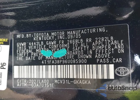 2006 Toyota Camry Solara Sle из США, поврежденный, VIN 4T1FA38P96U085900